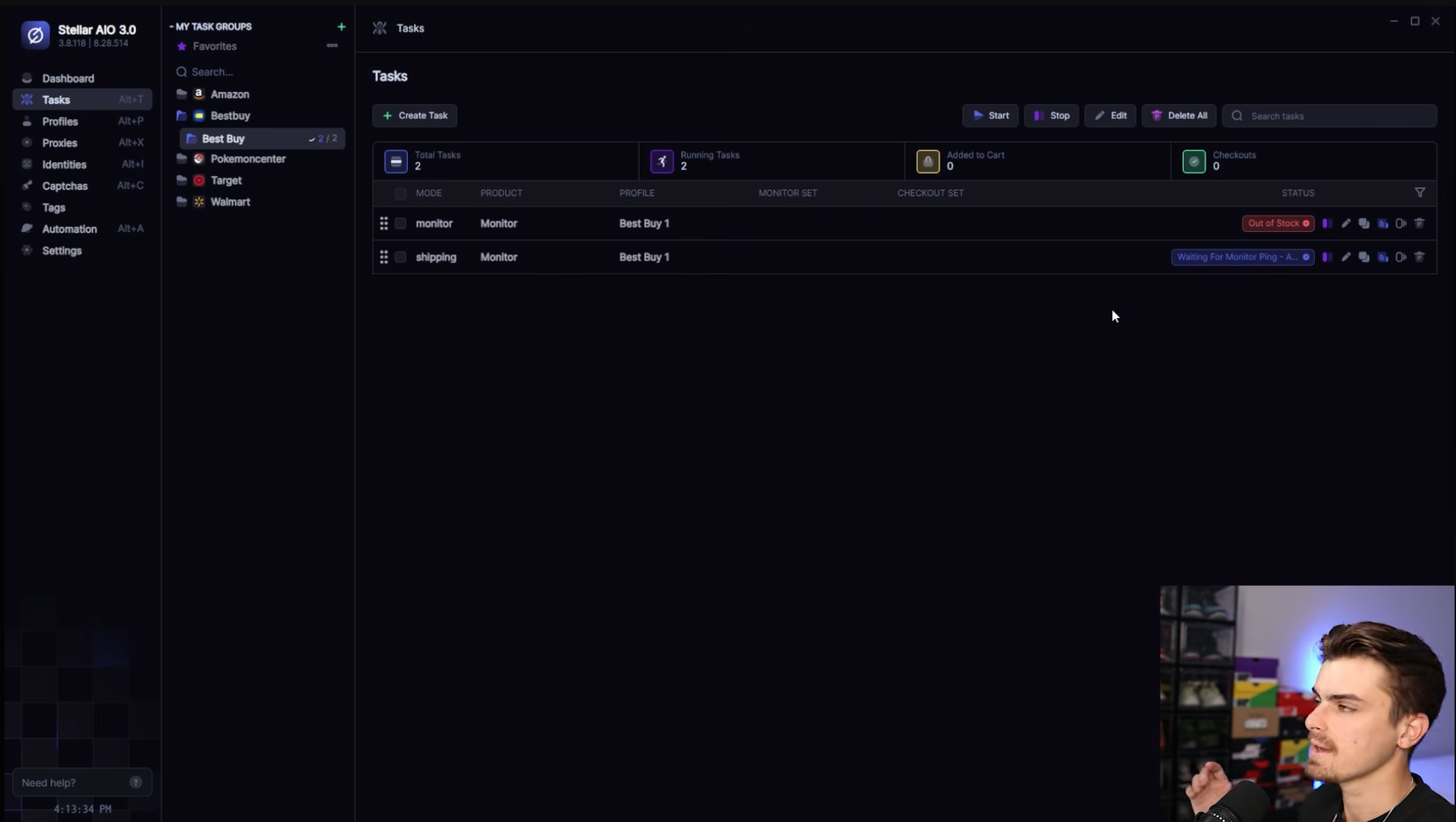 Live Web Monitor with queue data, product polling and stealth controls