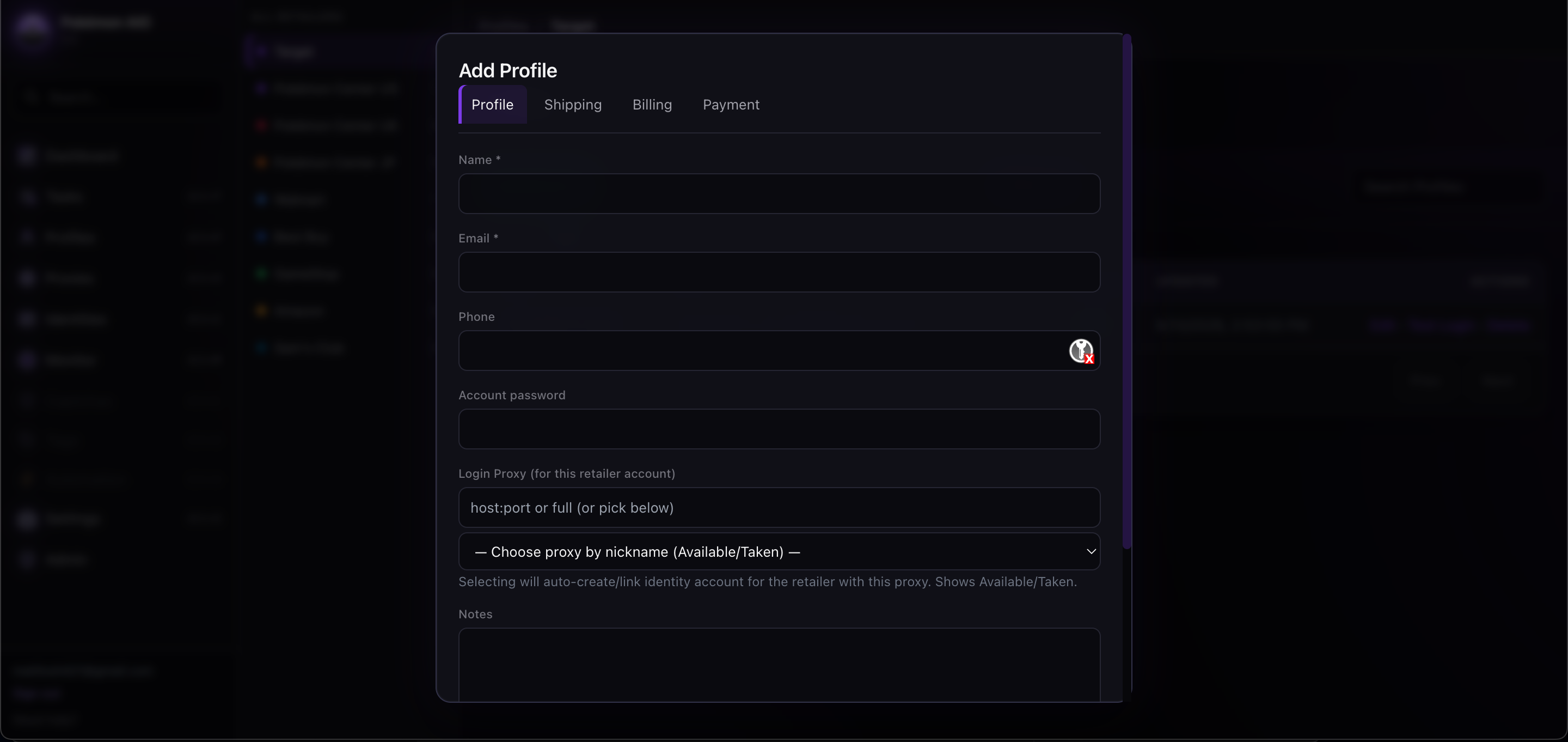 Profiles management with full bundle editor (shipping, billing, payment)